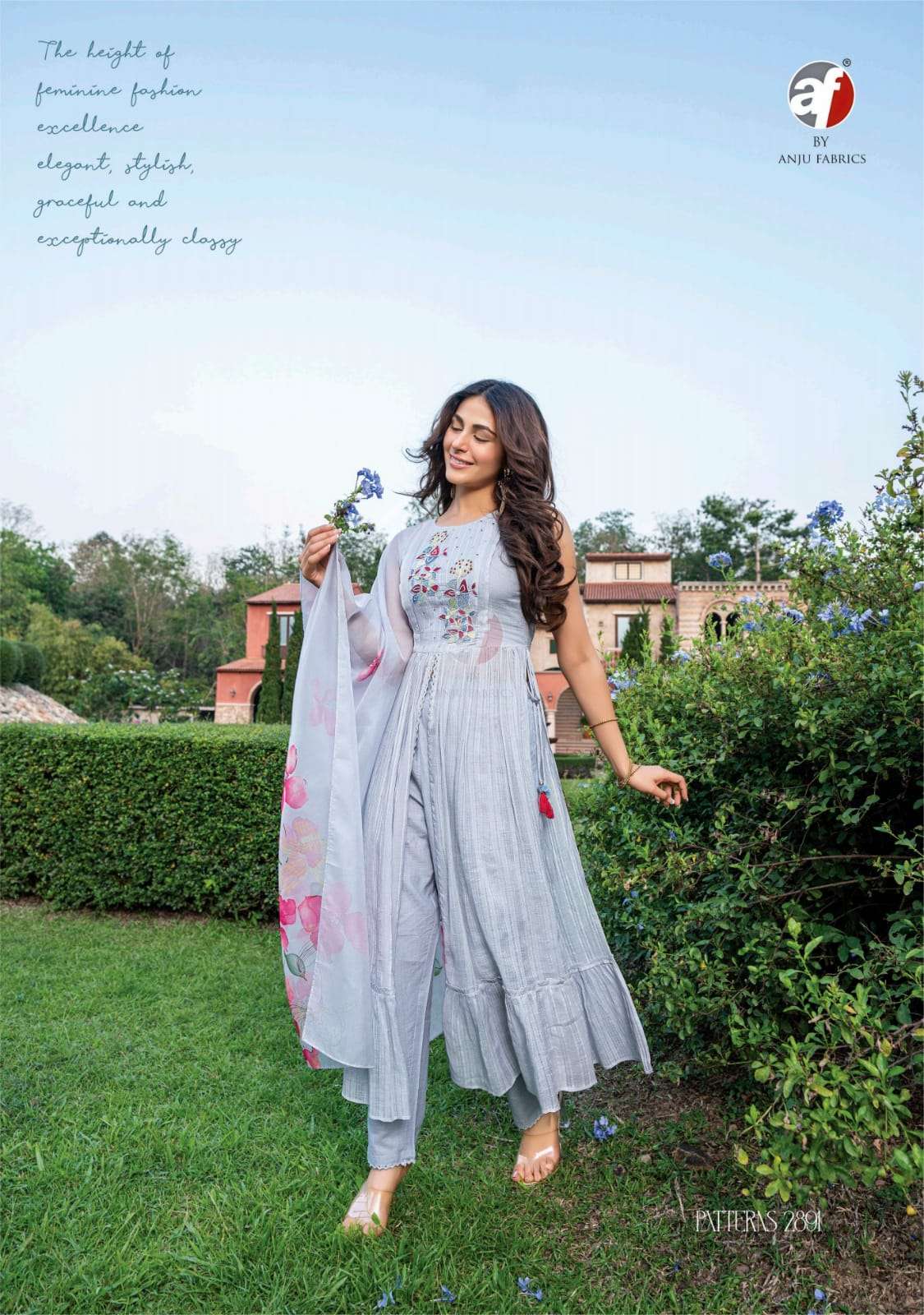 PATTERNS VOL 2 MUL COTTON MULTY COLOR THREAD EMBROIDERY HANDWORK KURTI WITH PANT AND ORGANZA DIGITAL DUPATTA BY AF BRAND 1004